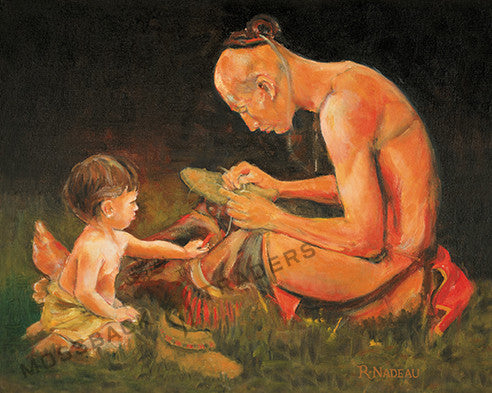 2007 Mending Moccasins with Little Brother Print